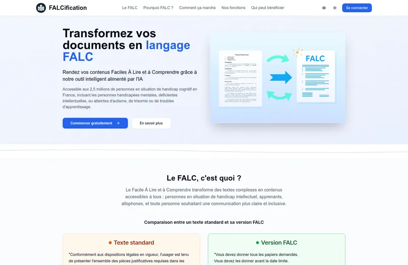 Application web FALC Suisse - FALCification transformation de textes IA