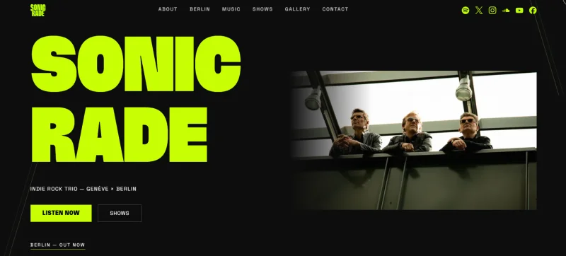 Site groupe rock indie Genève – Sonic Rade design immersif